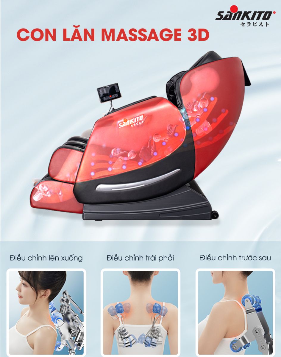 Ghế massage Sankito S-20 Con lăn 3D kết hợp đường ray trục SL chạm sâu nhiều vùng “vàng”