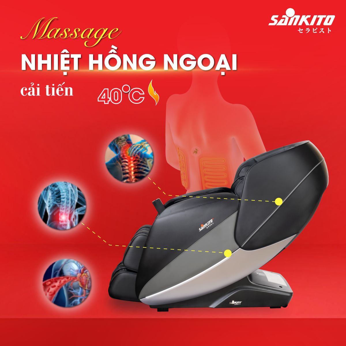 Ghế Massage Sankito S-80 Chế độ massage sưởi nhiệt hồng ngoại