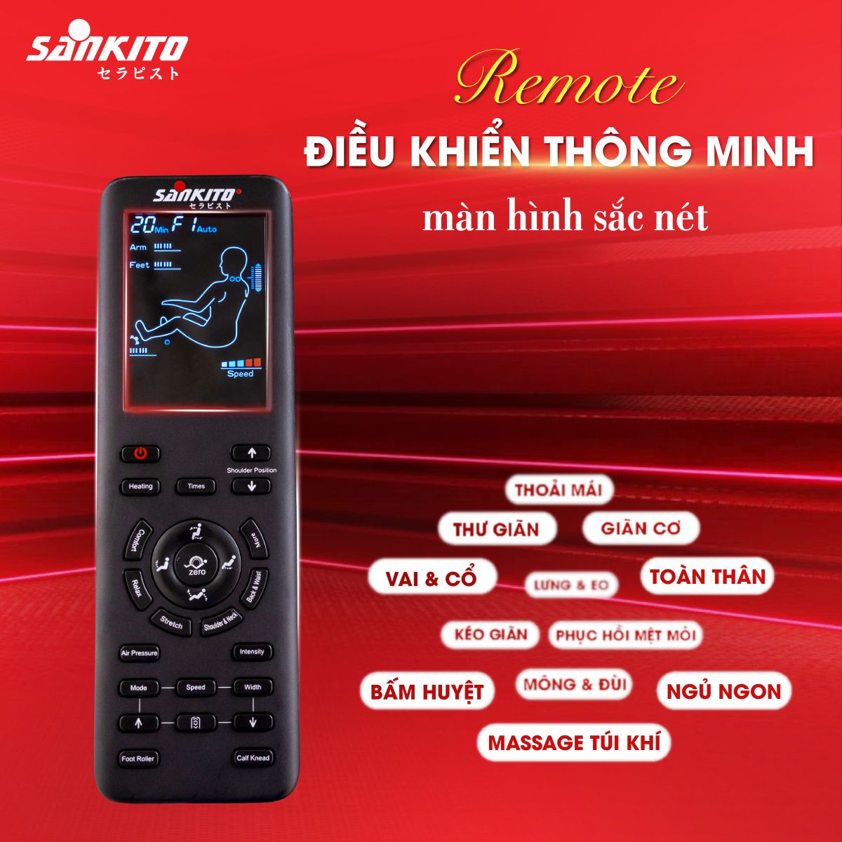 Ghế Massage Sankito S-80 Remote sắc nét, dễ thao tác điều chỉnh ghế massage