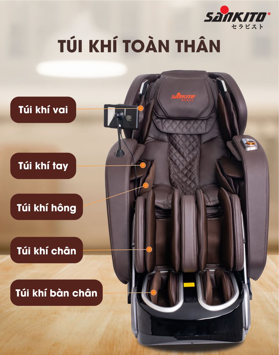 Ghế Massage Sankito S-89 Xoa bóp toàn thân với hệ thống túi khí dày đặc