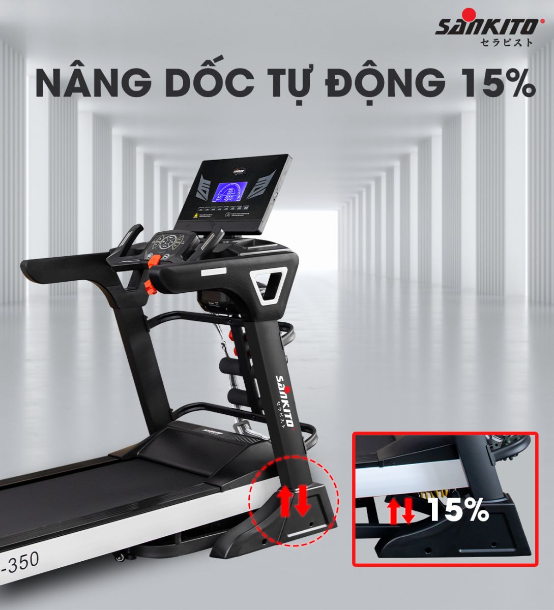 Máy chạy bộ Sankito S-350 Nâng dốc tự động 15%